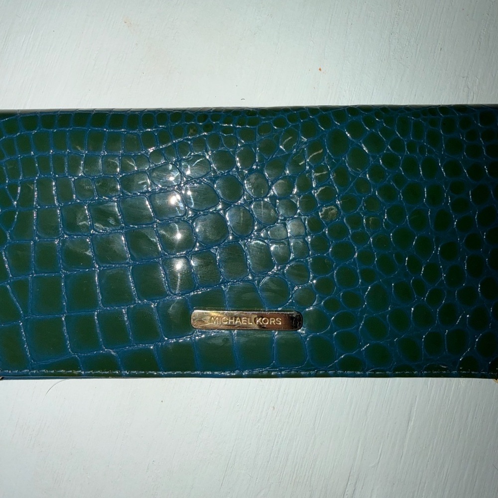 Michael Kors Teal Crocodile-Embossed Wallet